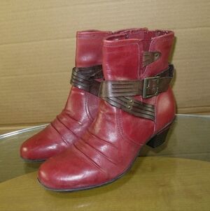 Earth Ankle Boots Red Leather Zip Up Women's Size 8 D